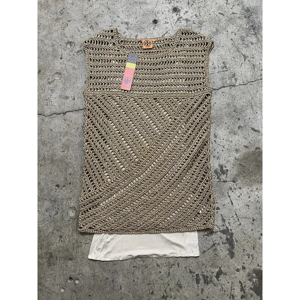 NWT Tory Burch Metallic Gold Knit Zicon Shift‎ Dress MSRP $495 Size XS